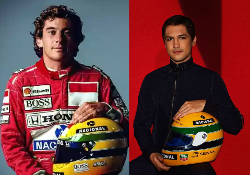 A Netflix anunciou a série sobre a vida de Ayrton Senna, com Gabriel Leone vivendo o piloto e a notícia foi muito comemorada nas redes sociais. - Foto: divulgação Ayrton Senna / reprodução redes sociais
