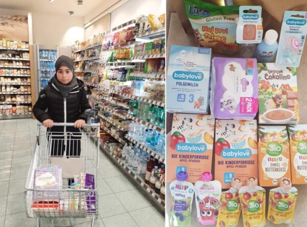 Benjamin foi em pessoa comprar os itens para enviar para as vítimas da catástrofe. - Foto: Divulgação/University of Sarajevo