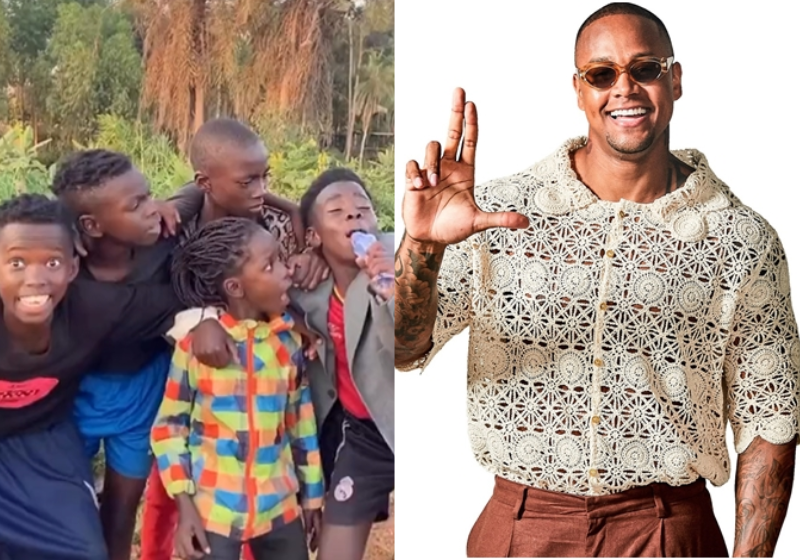 O cantor Léo Santana amou a homenagem dos meninos africanos. - Foto: reprodução