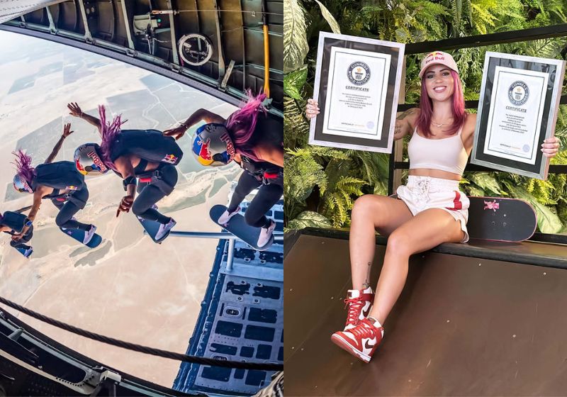 Letícia Bufoni, skatista brasileira que entrou mais uma vez para Guinness Book ao realizar uma manobra de skate em pleno voo. Foto: Reprodução/@redbullbr/Instagram.