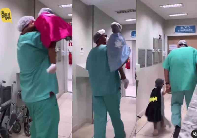 O médico Leandro Brandão leva crianças vestidas de super-heróis para a sala de cirurgia para acalmar os pequenos pacientes e os pais deles - Foto: reprodução / Redes Sociais