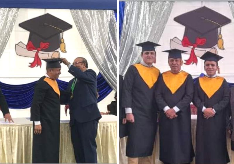 O pai e seus dois filhos receberam seus diplomas após concluírem com sucesso a universidade - Fotos: Reprodução/Facebook