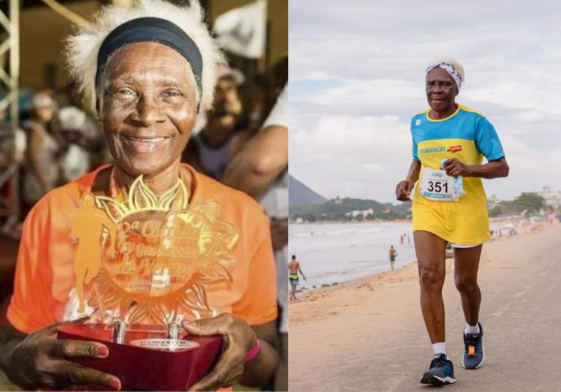 A vovó Adelmira, uma corredora de 96 anos, já deixou muito jovem pra trás comendo poeira! Foto: Reprodução/@vovocorredora/Instagram.