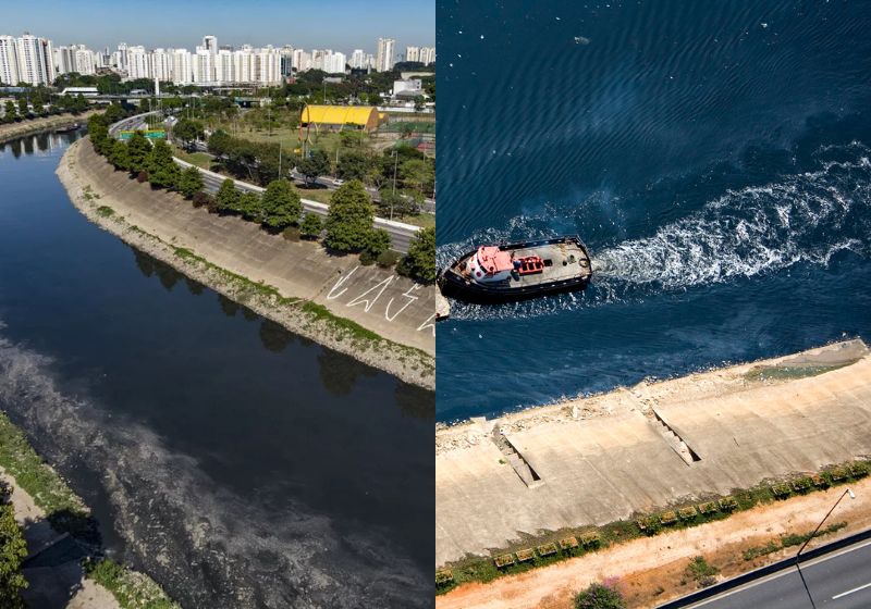 O programa de obras para recuperação do Rio Tietê prevê redes coletoras e estações de tratamento de esgoto. Foto: Reprodução / Gizmodo
