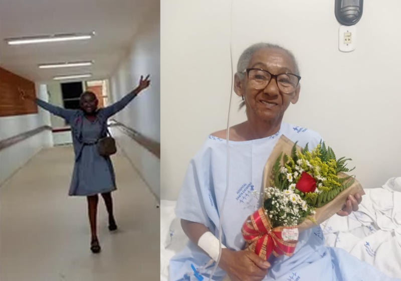 Dona Maria venceu o câncer e comemorou muito no hospital! Ela pulou de alegria nos corredores e o vídeo está viralizando - Foto: Reprodução/Soudepalmas.