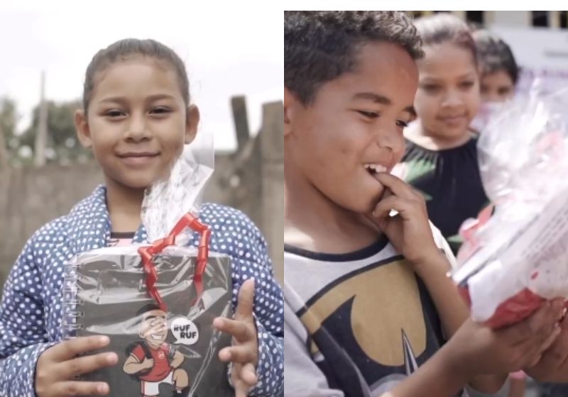No vídeo postado em uma das redes sociais do jogador, é possível conferir a primeira entrega dos materiais para crianças carentes. O momento foi só emoção! Foto: Reprodução/@gabriel/Instagram.