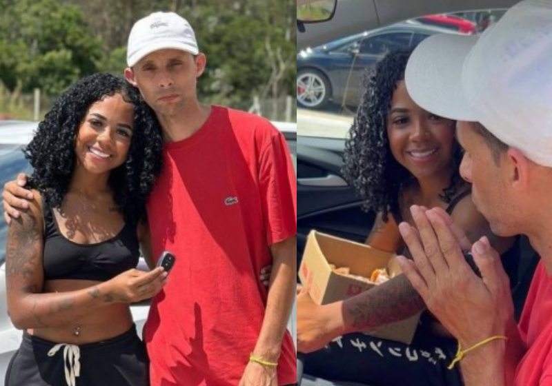 A influenciadora Sthefanny Carvalho deu o carro ao vendedor de doces que trabalha nas ruas e explicou o motivo - Fotos: reprodução / Instagram