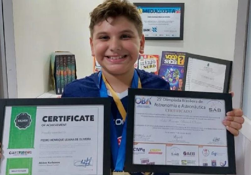 Pedro Henrique Uliana, de 9 anos, foi selecionado para Olimpíada de Matemática em Nova York. O menino brasileiro é superdotado - Foto: Divulgação