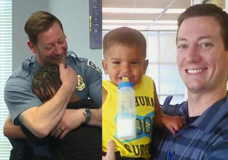 O policial Walter, que salvou o bebê de afogamento na piscina, não sabia da surpresa do reencontro, preparada pelos colegas da delegacia - Foto: Reprodução/WbalTV.