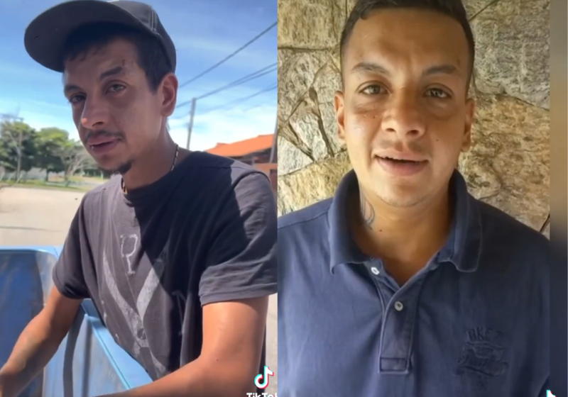 William teve um dia abençoado ao cruzar com Leandro Matias, o cabeleireiro que transformou a vida do rapaz, ex-dependente de drogas. Veja como ele estava e como ficou Foto: Reprodução/@leandromatias1984/Instagram.