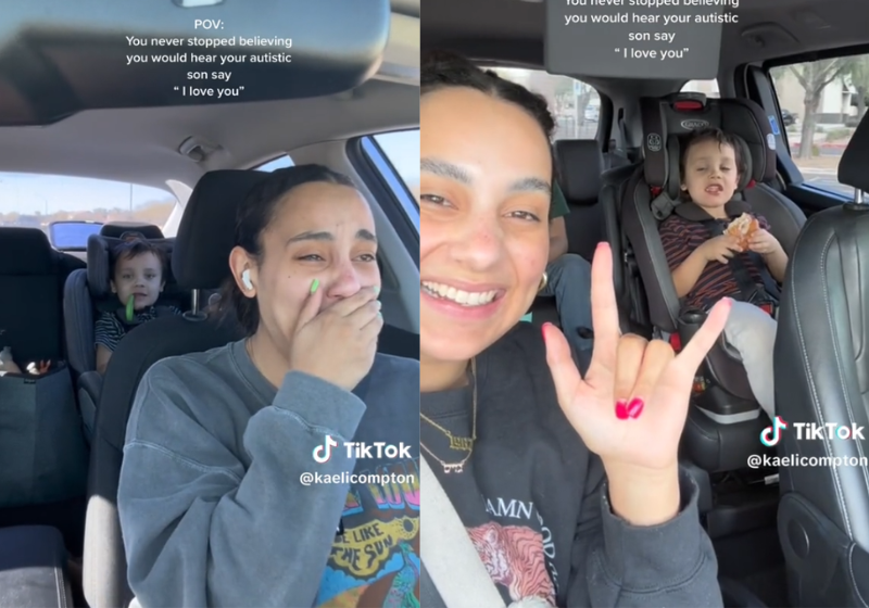 Kaeli Compton, mãe de um menino autista, não conteve as lágrimas ao ouvir seu filho falar eu te amo pela primeira vez. Foto: Reprodução/@kaelicompton/Tik Tok.