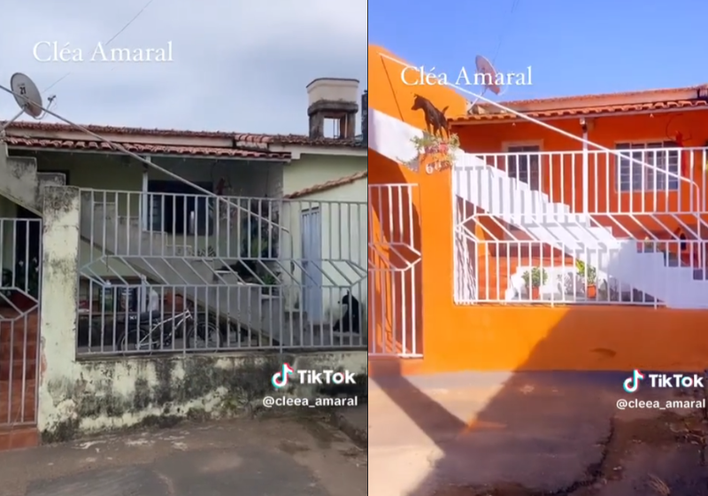 Todo o esforço dessa filha na reforma da casa dos pais valeu a pena. O resultado é de cair o queixo. - Fotos: Reprodução/@cleea_amaral/Tik Tok.
