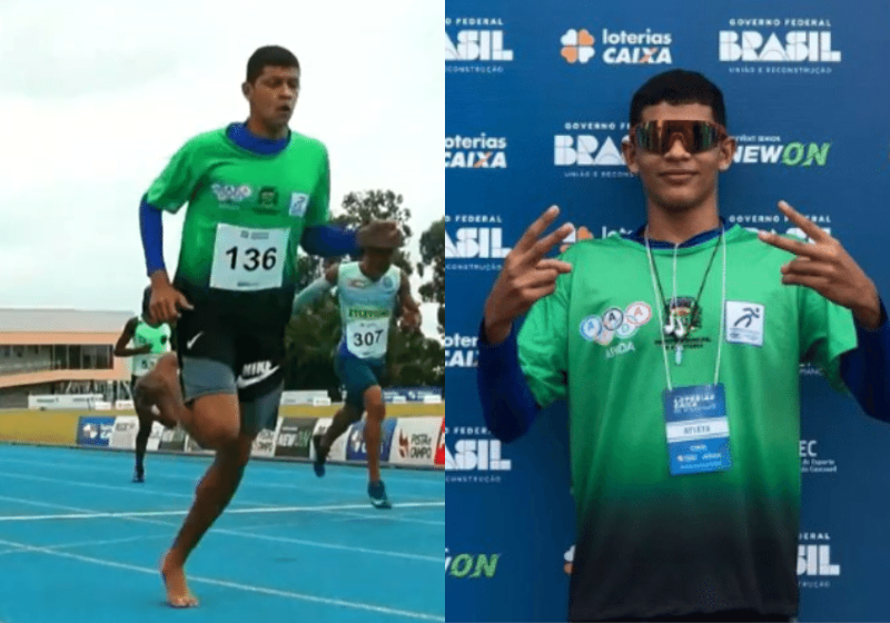 O jovem Maurício desbancou os outros competidores da corrida correndo descalço e sem shorts específicos! A Puma soube e decidiu ajudar! Foto: Reprodução/Youtube.