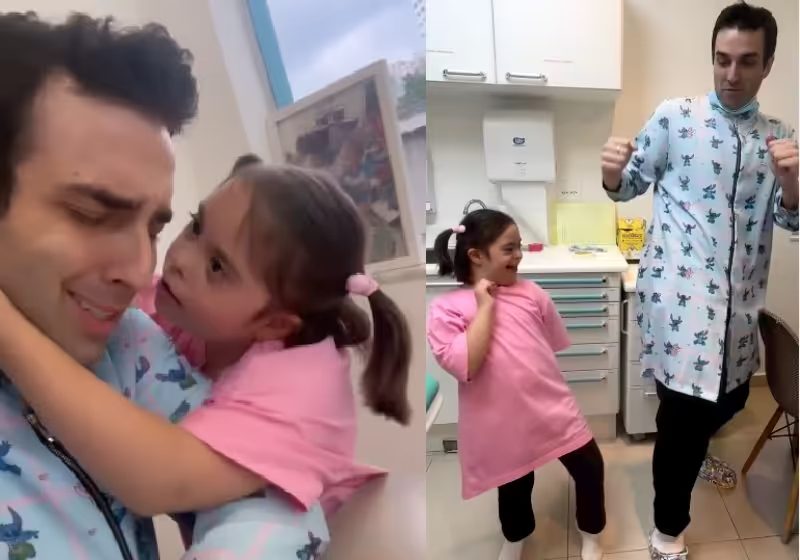 O dentista Paulo Bonavides encanta crianças no consultório - Fotos: reprodução / Instagram
