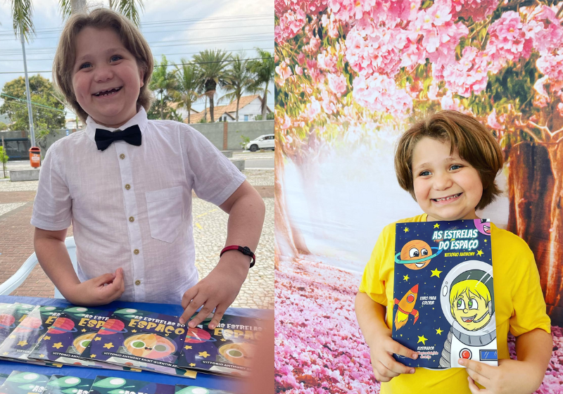 Vittório é um menino autista que escreve livros e vem sendo reconhecido com vários prêmios pelo seu trabalho. Foto: Reprodução/Walkiria Apps/Facebook.