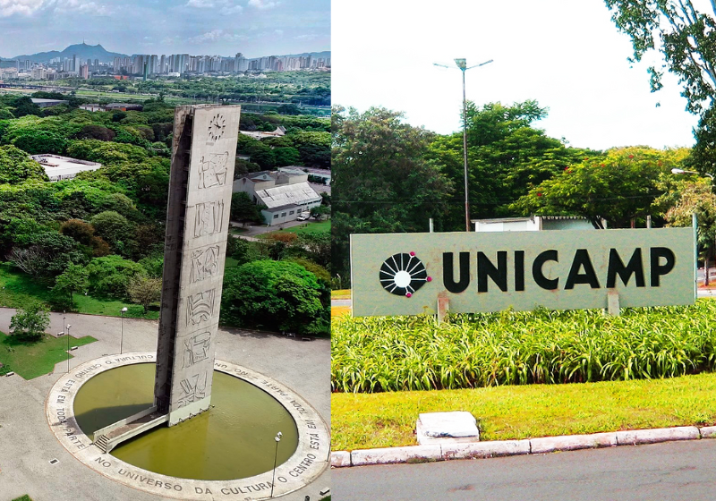 Abrindo o ranking das 59 faculdades brasileiras mais bem classificadas estão duas paulistas: USP e Unicamp. Foto: Reprodução/USP e Wikimedia Commons.