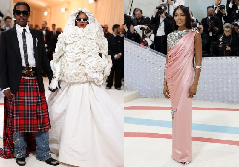 Rihanna e Naomi estão sendo aclamadas pelos internautas como as mais elegantes do Met Gala 2023. Concorda? - Fotos: MIKE COPPOLA/ JOHN SHEARER - GETTY IMAGES