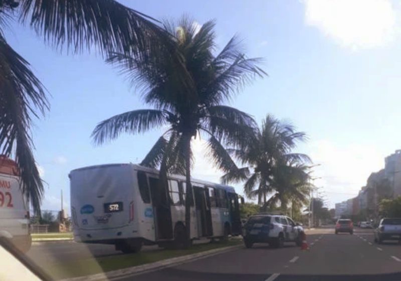 Ao ver o motorista desmaiado, o passageiro assumiu a direção do ônibus, conseguiu frear e bater levemente em um poste - Foto: reprodução / A Gazeta