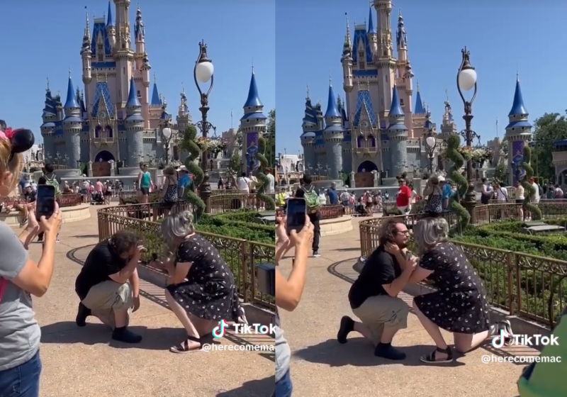 A namorada e o namorado planejaram o pedido de casamento perfeito na Disney acabaram surpreendidos um pelo outro - Foto: reprodução TikTok