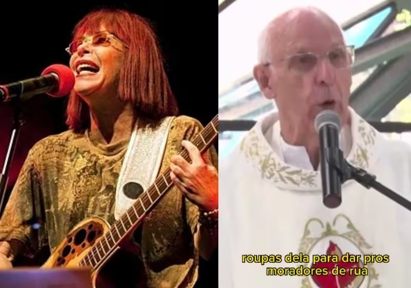 O padre Júlio revelou que Rita Lee mandava roupas de shows para ele entregar a pessoas em situação de rua - Fotos: reprodução / Instagram