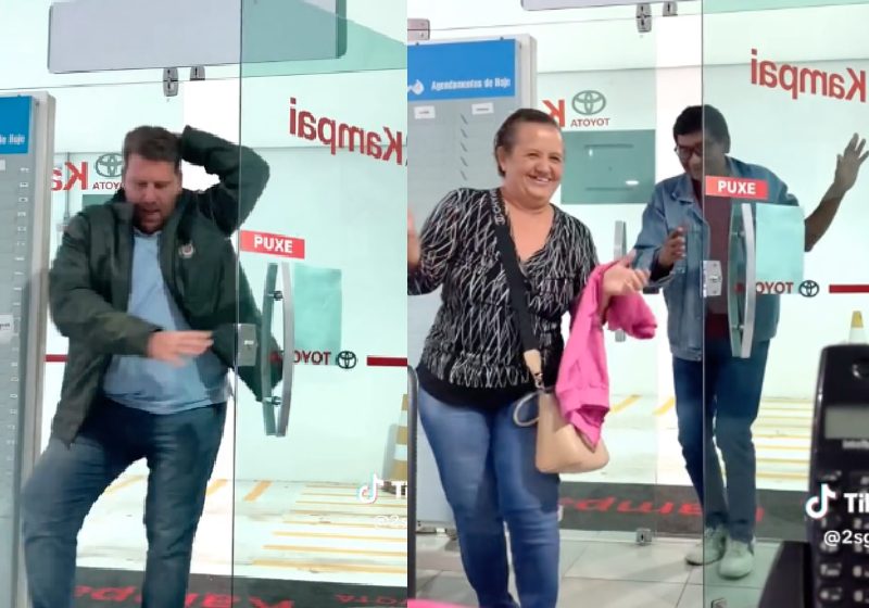 Todos os clientes que entraram dançando ganharam desconto na manutenção de carros na Kampai Toyota, de Corumbá, MS - Fotos: reprodução / TikTok