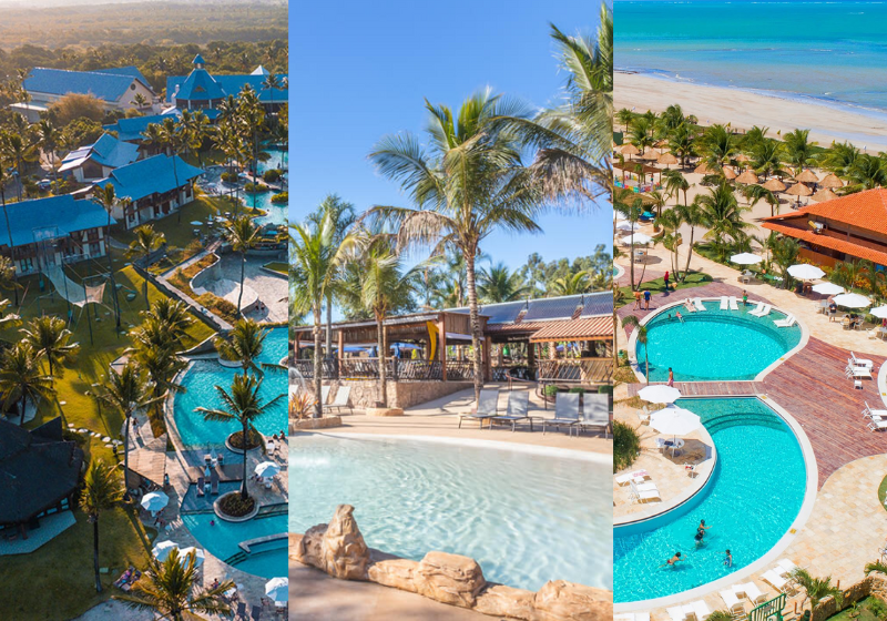 Entre os melhores hotéis do mundo para descansar com a família, estão três brasileiros. Foto: Reprodução/Summerville Resort/Salinas Maragogi/Recanto Alvorada.