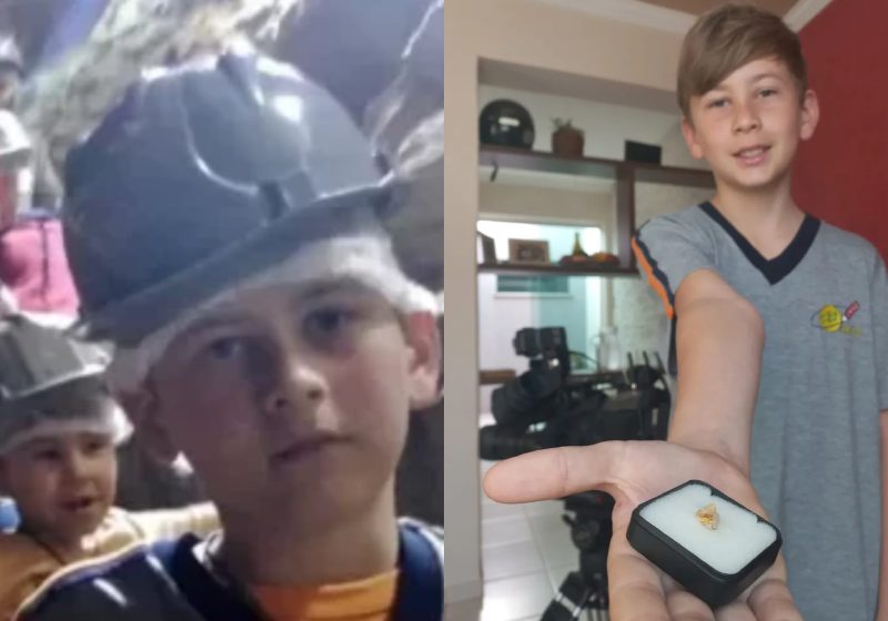 Álvaro Henrique, o garoto de 12 anos que encontrou uma pepita de ouro, é de Carmo do Rio Claro (MG). Ele visitava a Mina de Ouro Tancredo Neves, em São João Del Rei - Fotos: arquivo pessoal / Lucas Magalhães/EPTV