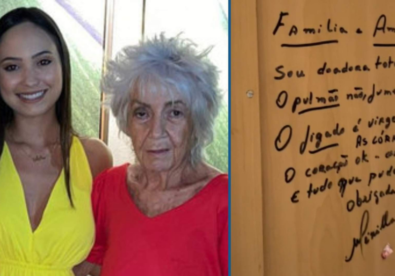 A idosa Maria foi diagnosticada com Alzheimer e deixou um recadinho na porta do armário: "Sou doadora de órgãos". Foto: Reprodução/Folha Vitória.