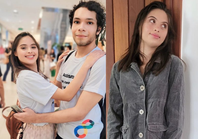Laura, a jovem com Down que tirou a CNH, está bem empregada e namorando com o Lucas, um rapaz com autismo - Fotos: reprodução / Instagram