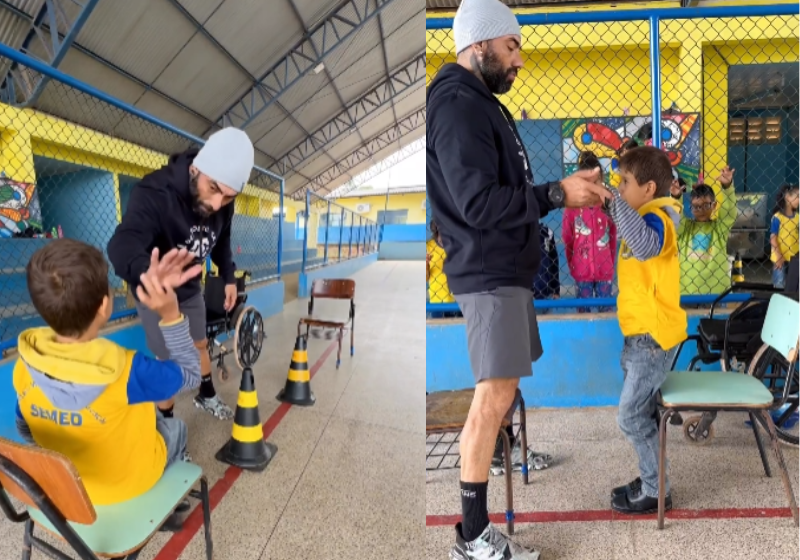 O professor Júlio conseguiu ajudar o menino que tem encefalopatia, Luiz, a voltar a andar! Foto: Reprodução/@julio_goncalves/Instagram.