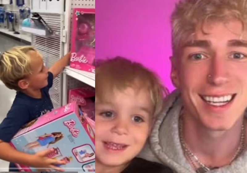 O filho, de 3 anos, queria ter Barbie, o Ken e outros brinquedos da marca. O pai foi lá comprou e a alegria da criança foi contagiante. - Fotos: reprodução / Tiktok @mr.shearhod