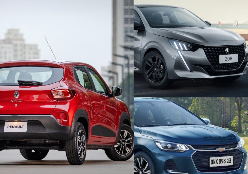 O Programa Brasileiro de Etiquetagem Veicular (PBEV) organizou o ranking dos carros mais econômicos do Brasil. Venceu o Kwid Zen, da Renault - Fotos: divulgação Renaut/ Peugeot/Chevrolet