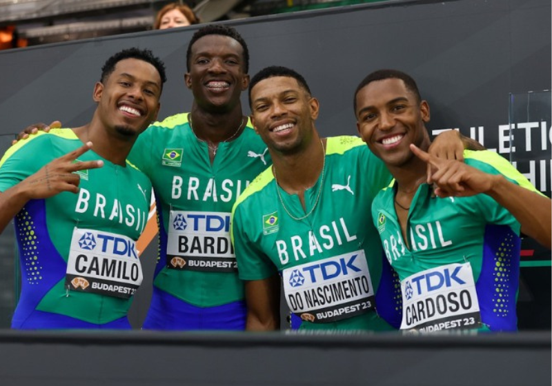 A equipe de revezamento 4x100 é formada por Paulo André, Felipe Bardi, Rodrigo do Nascimento e Erik Cardoso. Foto: Reprodução/Wagner Carmo/CBAt.
