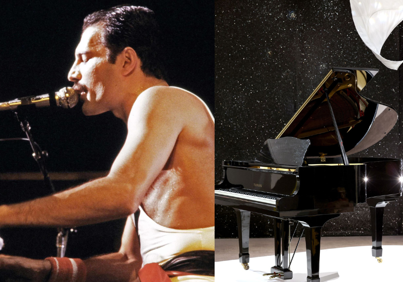 Um dos principais itens do leilão com objetos de Freddie Mercury, é o piano de cauda usado para compor diversas canções do Queen. Foto: Reprodução/Tristan Fewings e Usa Today.