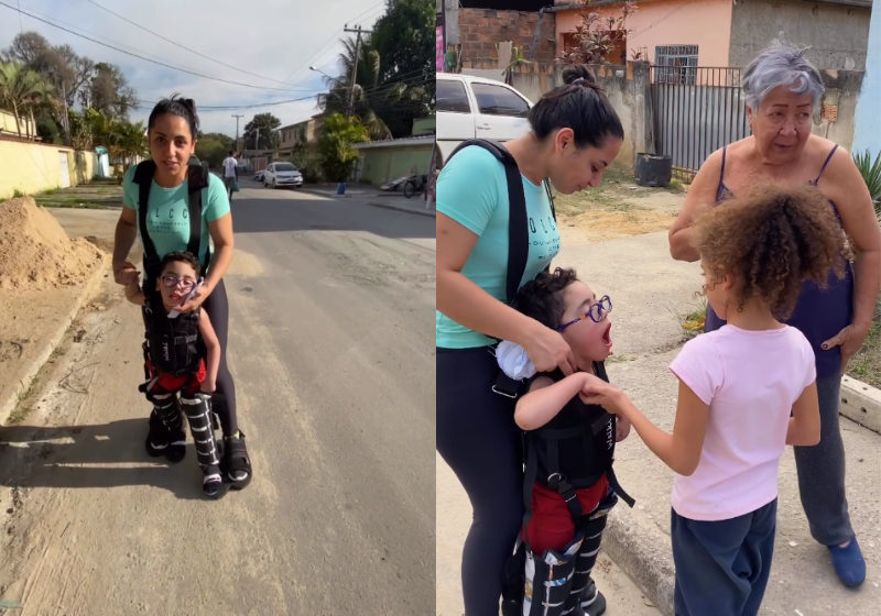 O garoto, que tem deficiência, deixa todos emocionados ao voltar a andar - Foto: reprodução/redes sociais