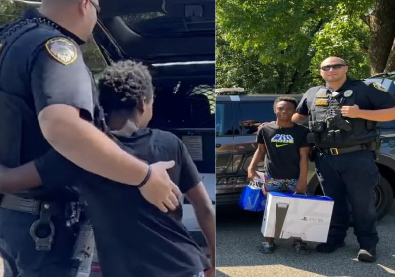 A união dos policiais para comprar o PS5 veio depois que um vizinho tentou expulsar o menino que trabalhava com jardinagem. Foto: Reprodução/Polícia de Hapeville.