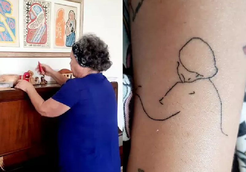A aluna Juliane Michele, de 28 anos, fez tatuagem com imagem da professora Beth por gratidão - Fotos: reprodução / Campo Grande News