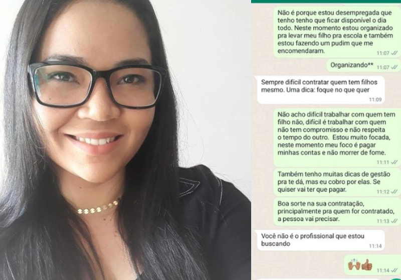 A empresa que Samara trabalhava temporariamente, viu a discriminação que a mulher sofreu por ser mãe e a efetivou no cargo. - Foto: Reprodução/Samara Braga/Arquivo pessoal.