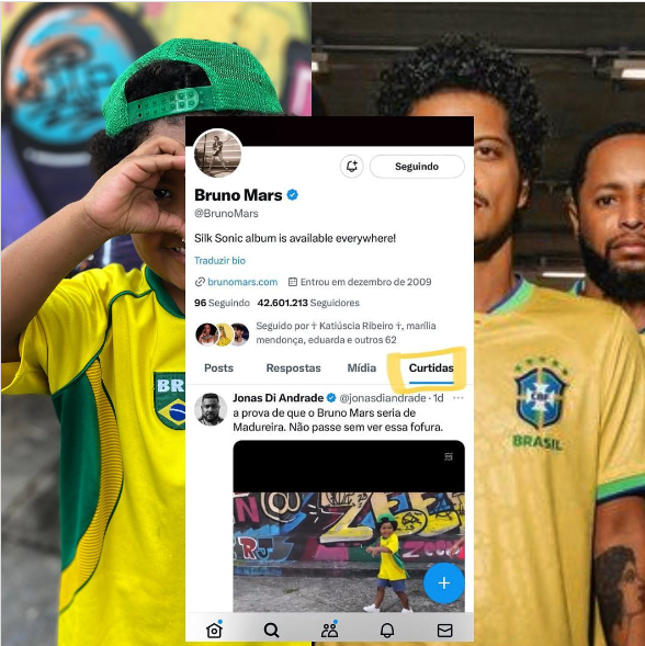 O mini fã do Bruno Mars foi notado pelo artista depois de ter o vídeo viralizado. Olha a curtida! Foto: Reprodução/Instagram@tom.ze_