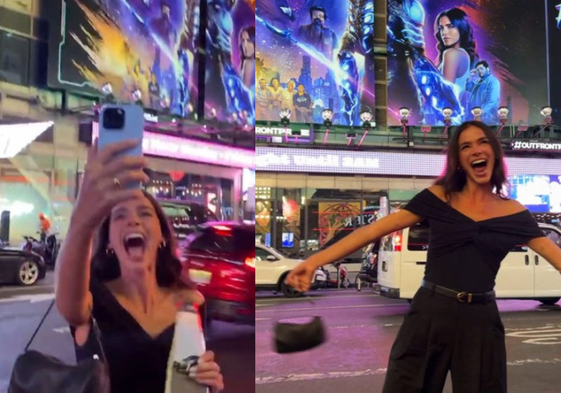 Bruna Marquezine se emocionou ao ver a foto dela estampada na Times Square - Foto: reprodução Twitter