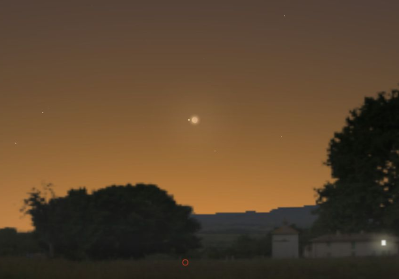 Em setembro teremos chuva de estrelas cadentes e a aproximação da Lua e Marte. - Foto: captura de tela/Stellarium