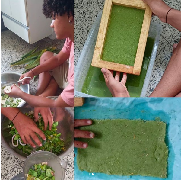 A produção do papel é simples e rápida, e com poucos passos já é possível ter o material pronto. Foto: Reprodução/Mídia Ninja.