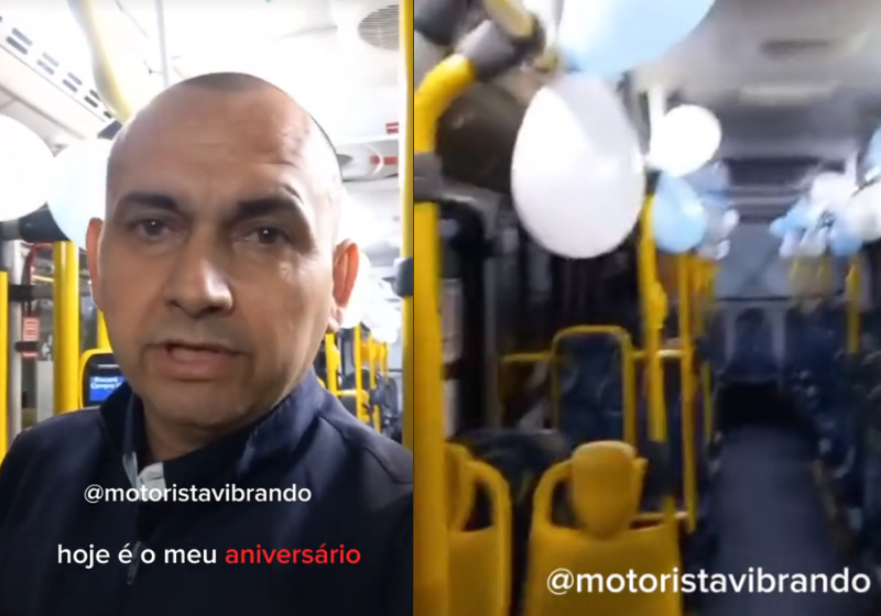 O motorista não deixou que o trabalho o impedisse de comemorar seu aniversário, ele fez a festa no ônibus! Foto: Reprodução/@motoristavibrando.