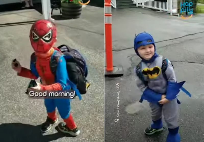 Para enfrentar o medo de ir à escola, o pai transforma o filho em super-herói. Cada dia com uma fantasia diferente - Fotos: reprodução / Youtube