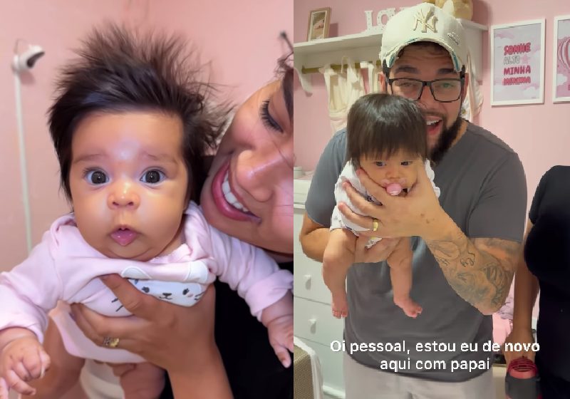 Bella, a bebê super cabeluda tão novinha, já tem milhares de seguidores nas redes sociais. - Fotos: reprodução / @th1agoamaral