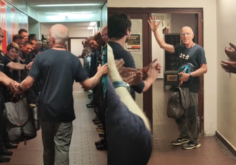 André, o bombeiro que se aposentou, se emocionou com a homenagem dos colegas na despedida do último dia de trabalho. - Fotos: reprodução / Instagram @pompiers.brandweer.brussels