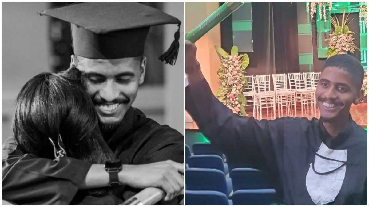 A emoção do jovem Maurício Bernardo ao realizar o sonho de pegar o diploma de médico - Fotos: arquivo pessoal