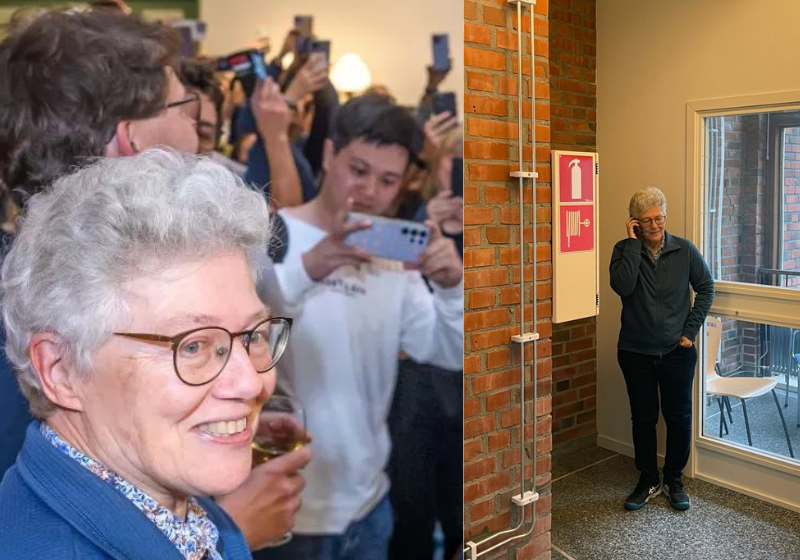 A professora ganhou o Prêmio Nobel de Física e foi homenageada pelos alunos da Universidade de Lund, na Suécia. Foto: Reprodução/Kennet Ruona.