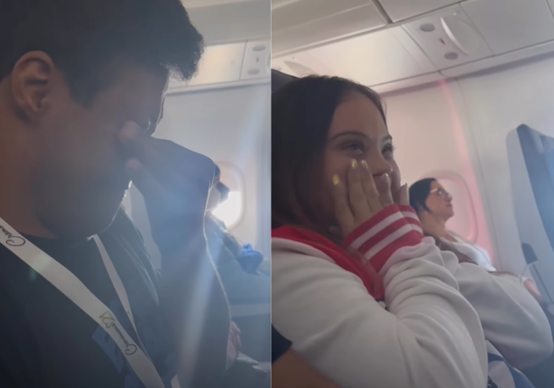 Os jovens com Down ouviram a mensagem surpresa de piloto, durante viagem para Disney e se emocionaram. - Foto: reprodução/ Instagram @cromossomo21