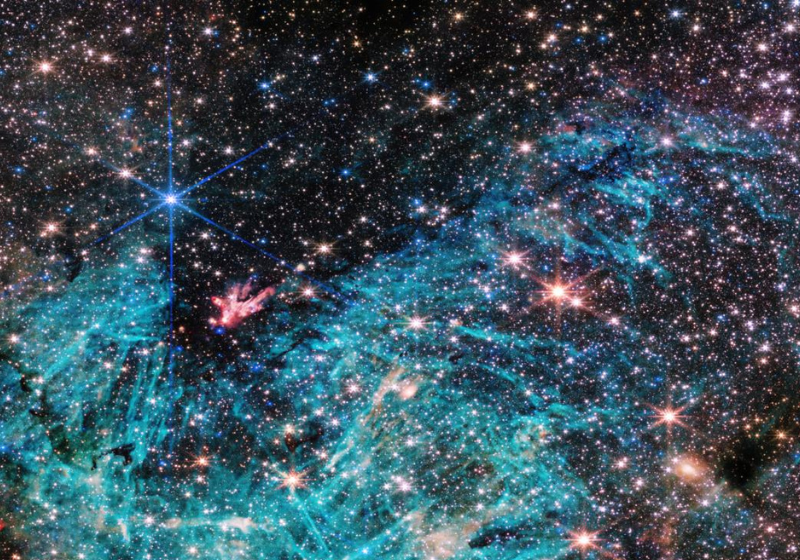 O telescópio James Webb da NASA capturou novos registros sobre Sagitário C, e mostra detalhes dessa região repleta de estrelas. - Foto: reprodução/NASA/ESA/CSA/STScI, and S. Crowe (University of Virginia)